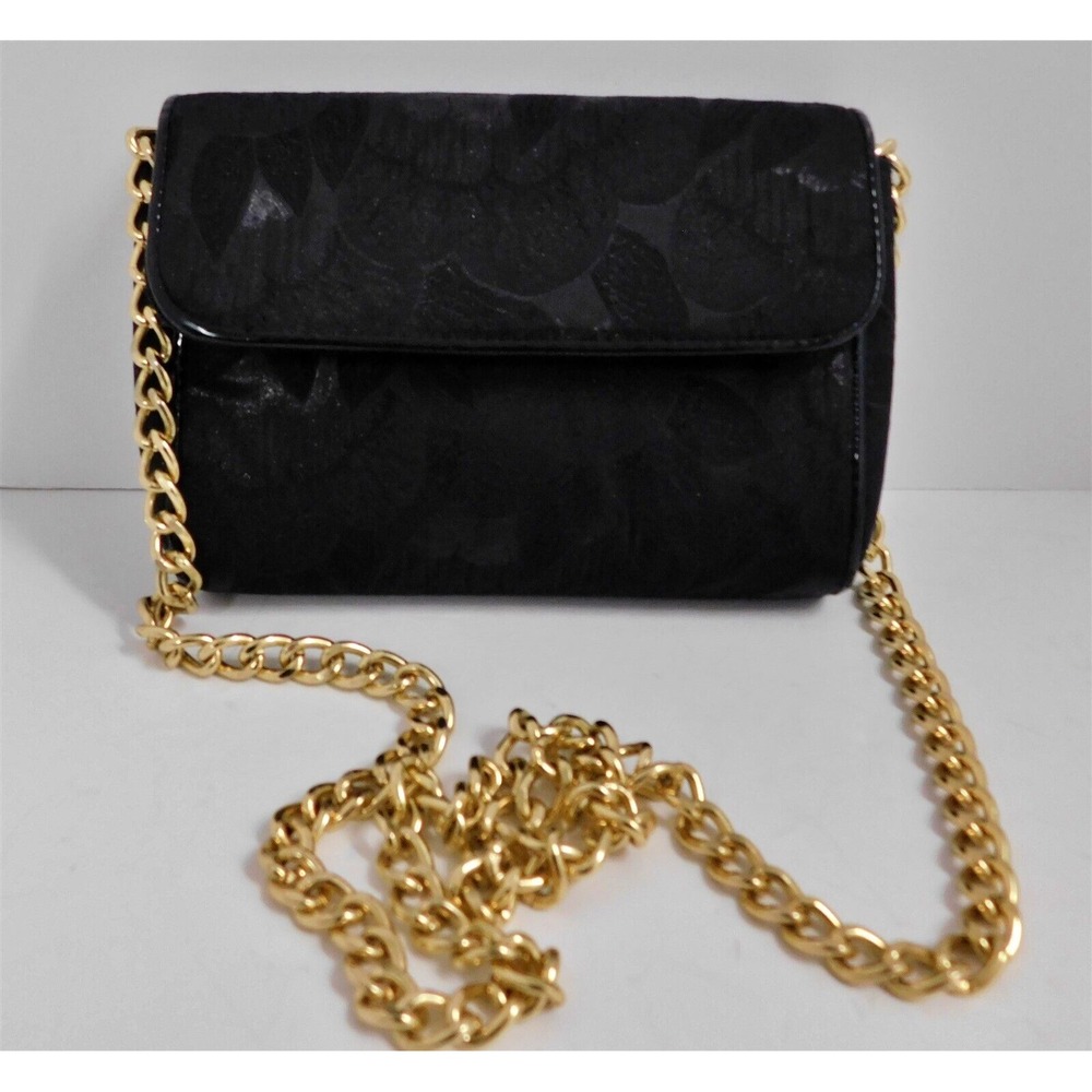 Trina Turk Black Silk Blend Gold Chain Crossbody Clutch Bag